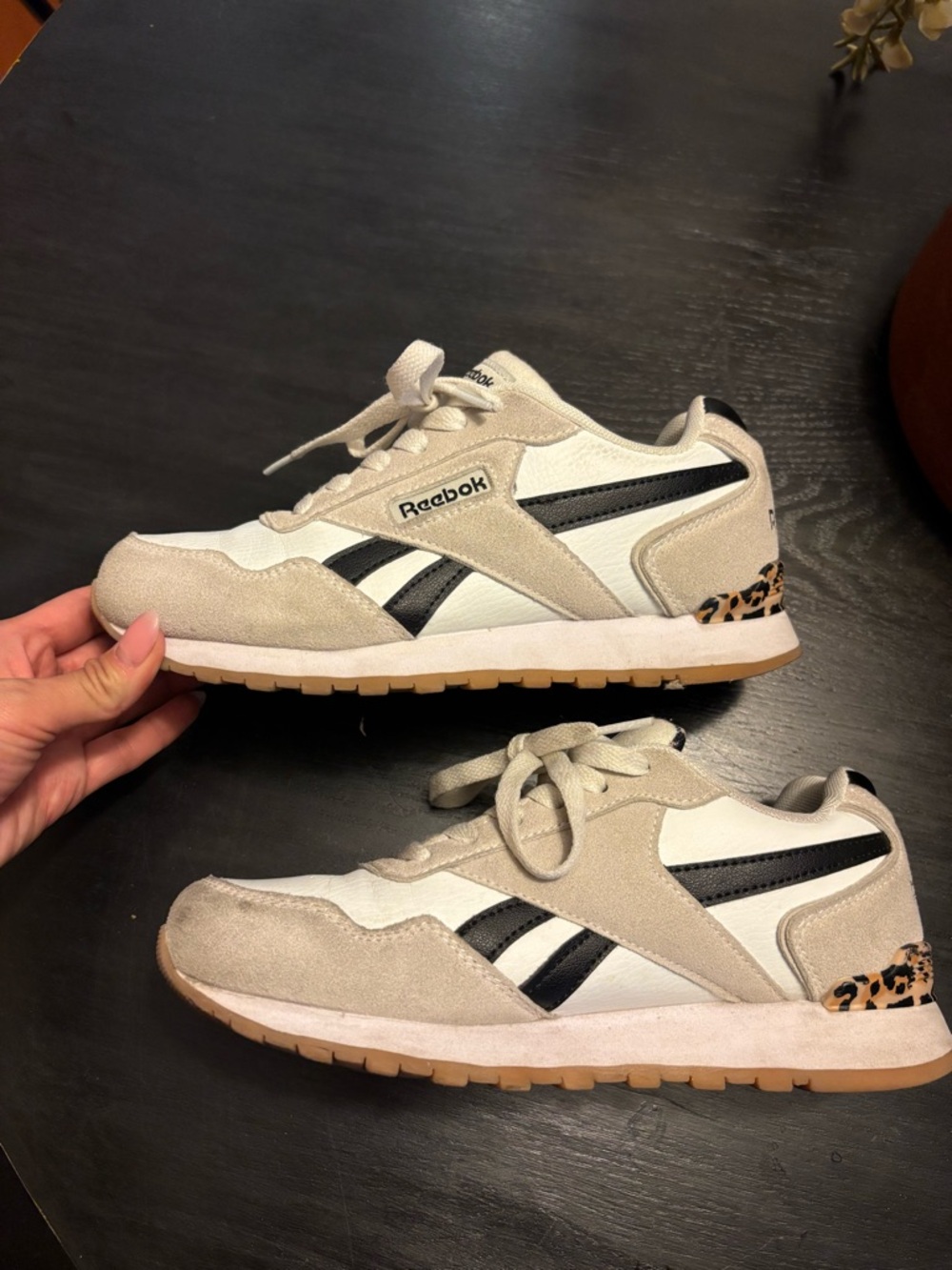 Reebok Women’s Sneakers Size 6.5 – Gray/White/Black with Cheetah Print Accents